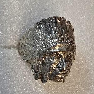 Men's Native American Indian Head Ring Size  in Sterling Silver Signed